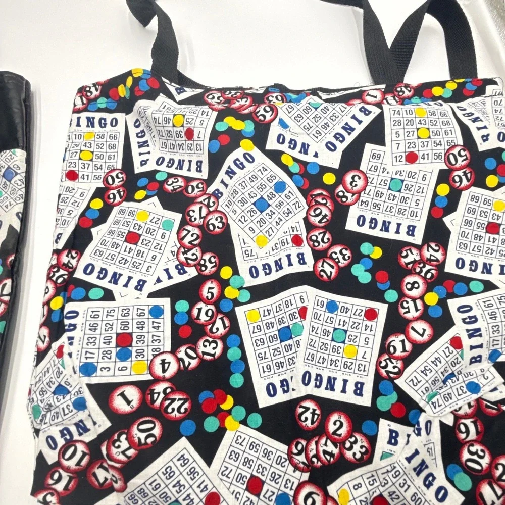Bingo Card Print Tote Bag Set of 2 Black Novelty Gaming Shoulder Bags Retro